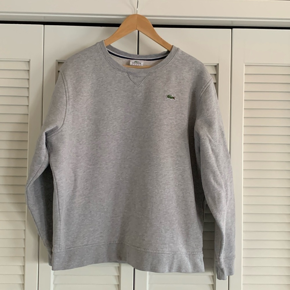 Lacoste Sport Crewneck Sweatshirt Silver Gray 100% Cotton Pullover Size XXL